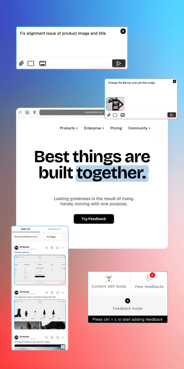 Mobile view of website feedback tool
